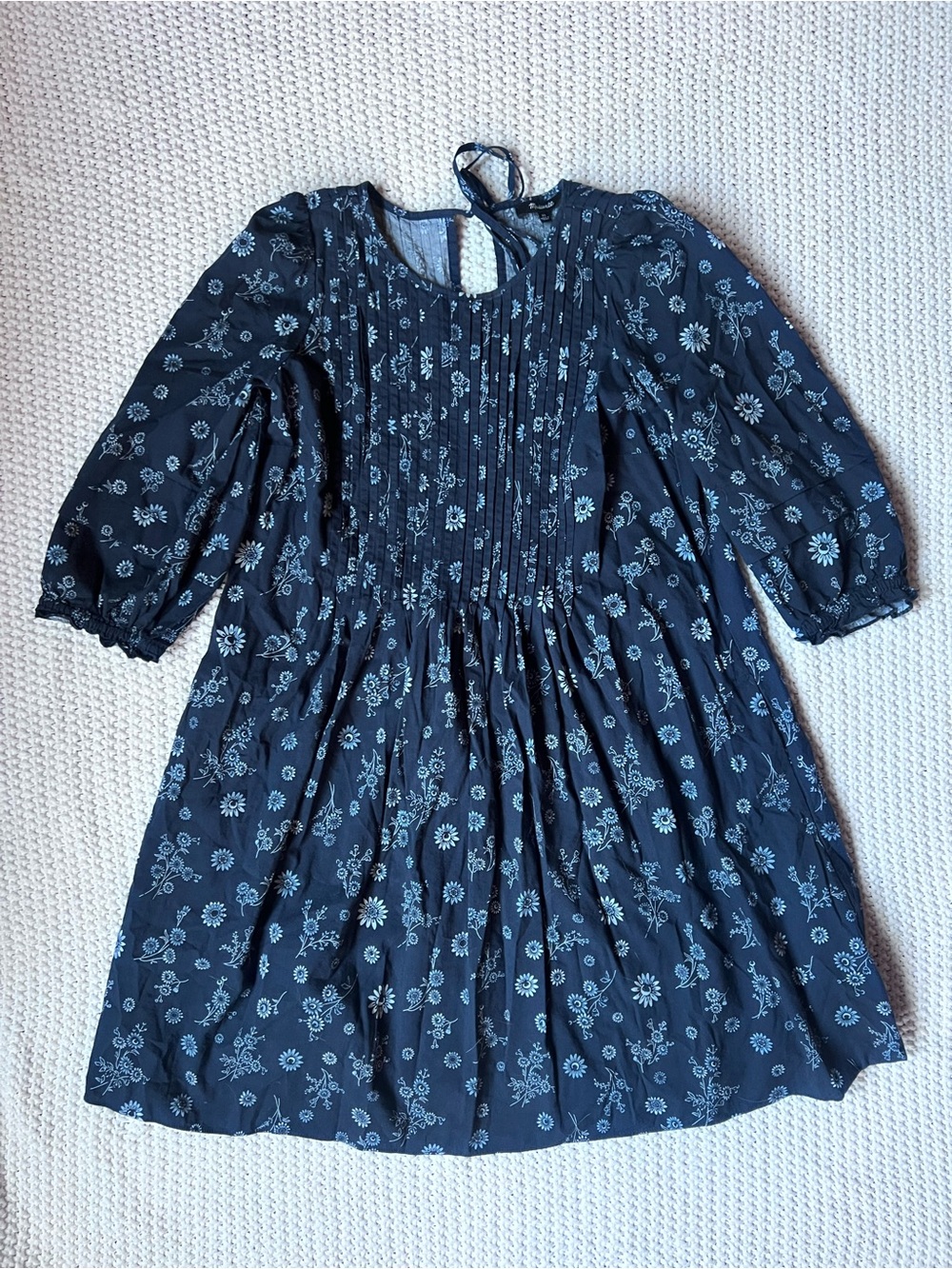 Madewell Navy Floral Pintuck Mini Dress - Picture 3 of 6